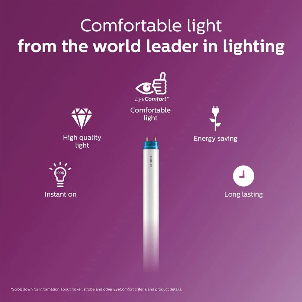 32W Equivalent 4 ft. Linear T8 Type A Instant Fit Cool White LED Tube Light Bulb (4000K) (10-Pack) by Philips 5 32W Equivalent 4 ft. Linear T8 Type A Instant Fit Cool White LED Tube Light Bulb (4000K) (10-Pack) by Philips - Image 3