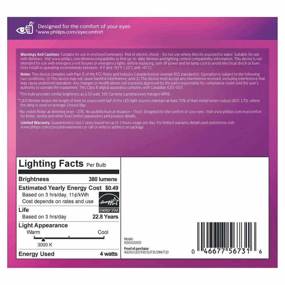 50-Watt Equivalent MR16 GU10 Base LED Light Bulb Bright White 3000K (3-Pack) by Philips 7 50-Watt Equivalent MR16 GU10 Base LED Light Bulb Bright White 3000K (3-Pack) by Philips - Image 5