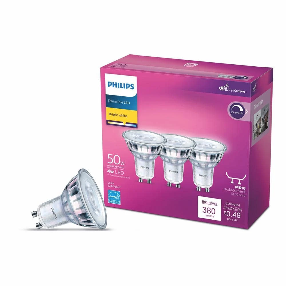 50-Watt Equivalent MR16 GU10 Base LED Light Bulb Bright White 3000K (3-Pack) by Philips 5 50-Watt Equivalent MR16 GU10 Base LED Light Bulb Bright White 3000K (3-Pack) by Philips - Image 3