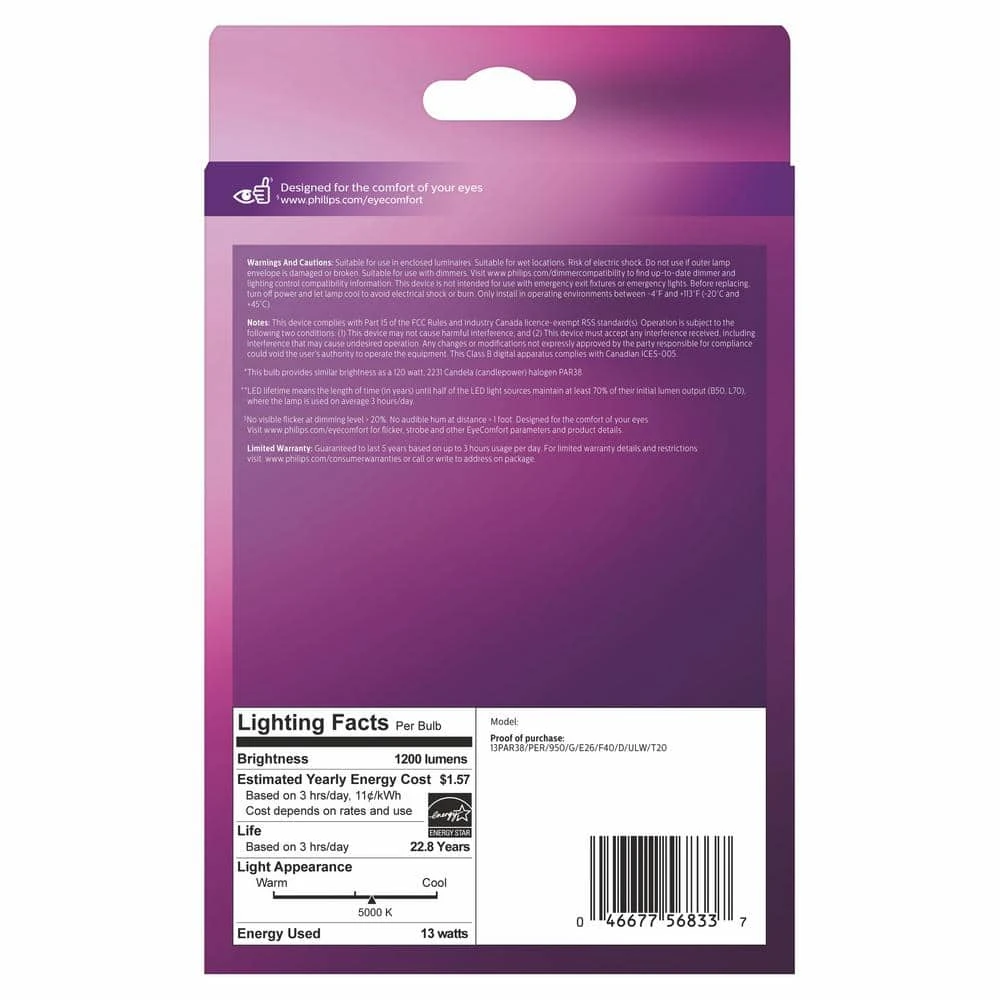 120-Watt Equivalent PAR38 Dimmable E26 LED Light Bulb Daylight 5000K (1-Pack) by Philips 7 120-Watt Equivalent PAR38 Dimmable E26 LED Light Bulb Daylight 5000K (1-Pack) by Philips - Image 5