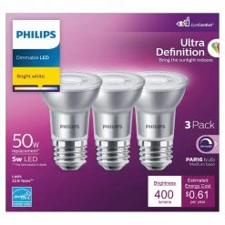 50-Watt Equivalent PAR16 Ultra-Definition Dimmable E26 LED Light Bulb Bright White 3000K (3-Pack) by Philips 17 50-Watt Equivalent PAR16 Ultra-Definition Dimmable E26 LED Light Bulb Bright White 3000K (3-Pack) by Philips -Philips Lighting Shop glass philips led light bulbs 570762 1f 1000