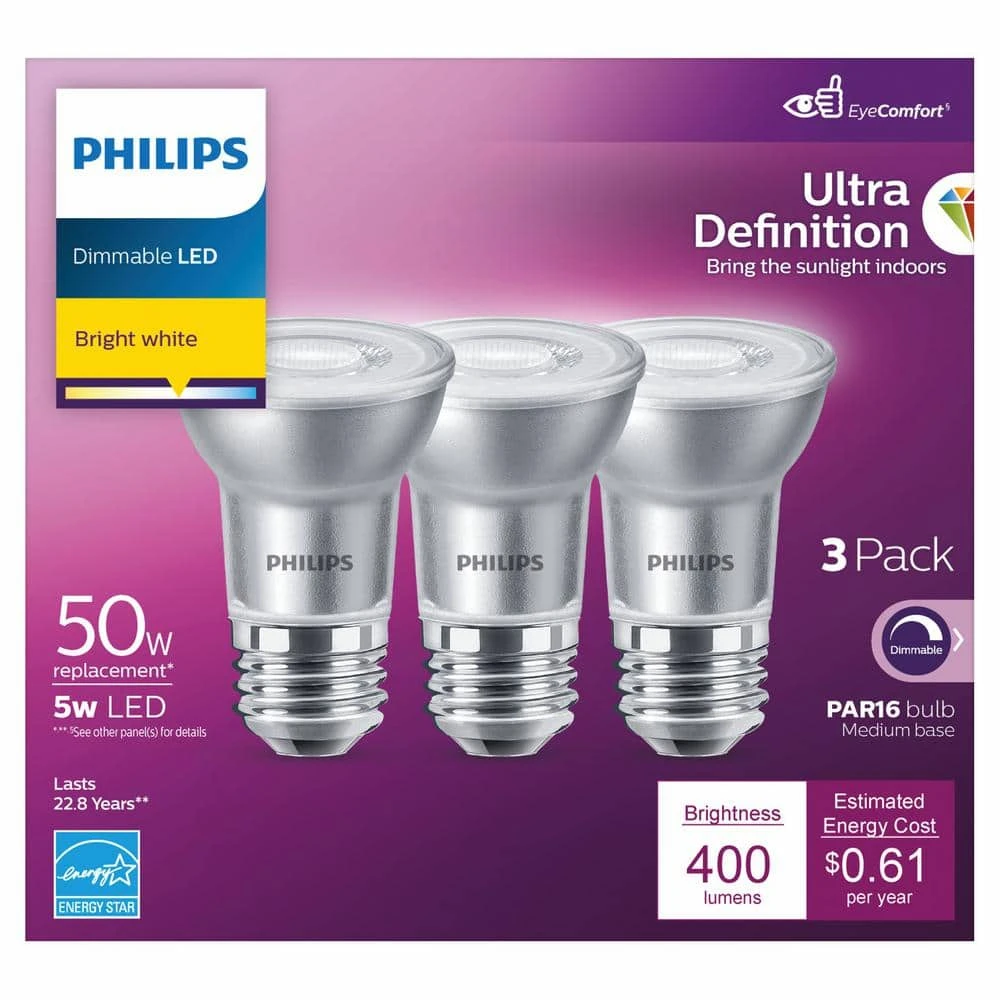 50-Watt Equivalent PAR16 Ultra-Definition Dimmable E26 LED Light Bulb Bright White 3000K (3-Pack) by Philips 8 50-Watt Equivalent PAR16 Ultra-Definition Dimmable E26 LED Light Bulb Bright White 3000K (3-Pack) by Philips - Image 6