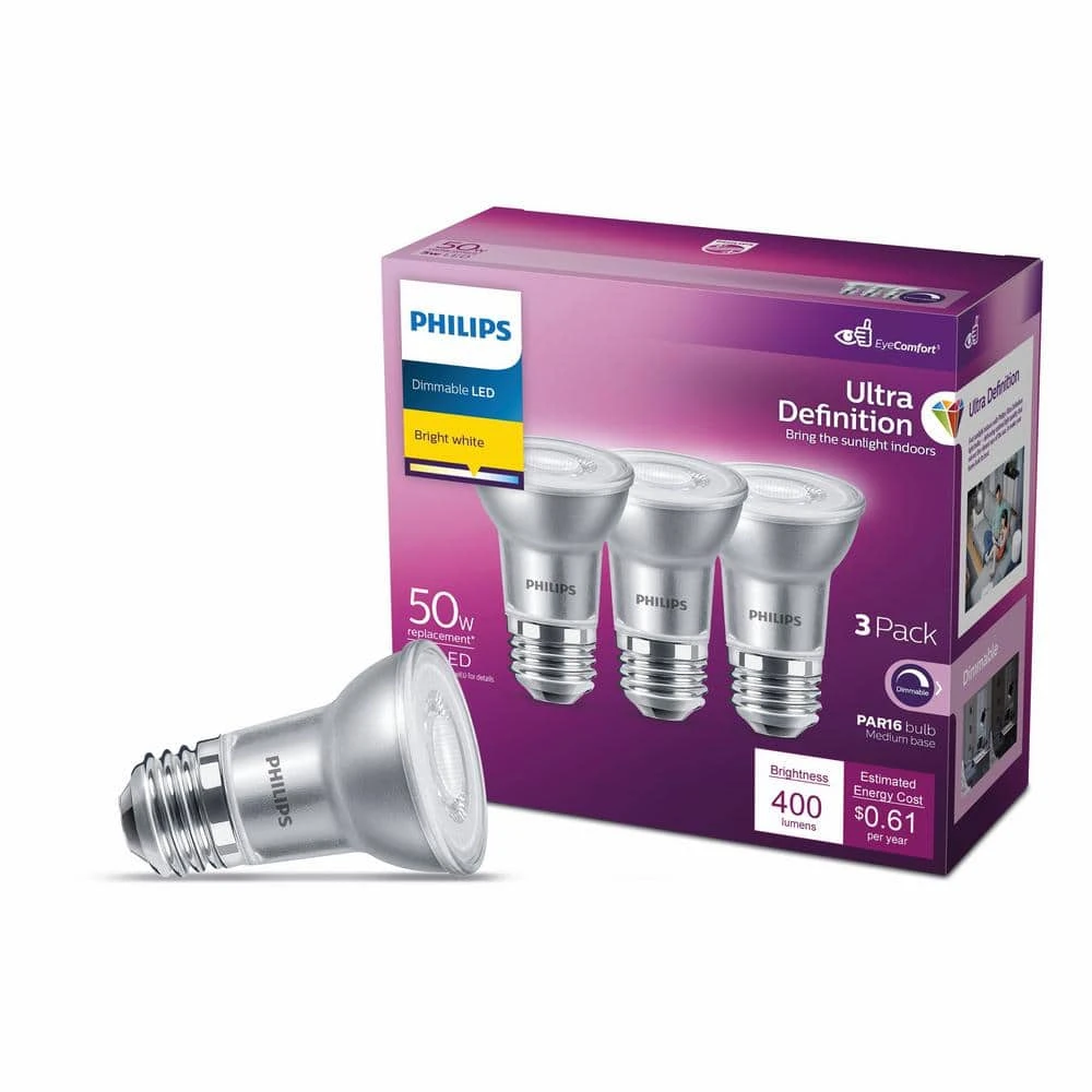 50-Watt Equivalent PAR16 Ultra-Definition Dimmable E26 LED Light Bulb Bright White 3000K (3-Pack) by Philips 6 50-Watt Equivalent PAR16 Ultra-Definition Dimmable E26 LED Light Bulb Bright White 3000K (3-Pack) by Philips - Image 4