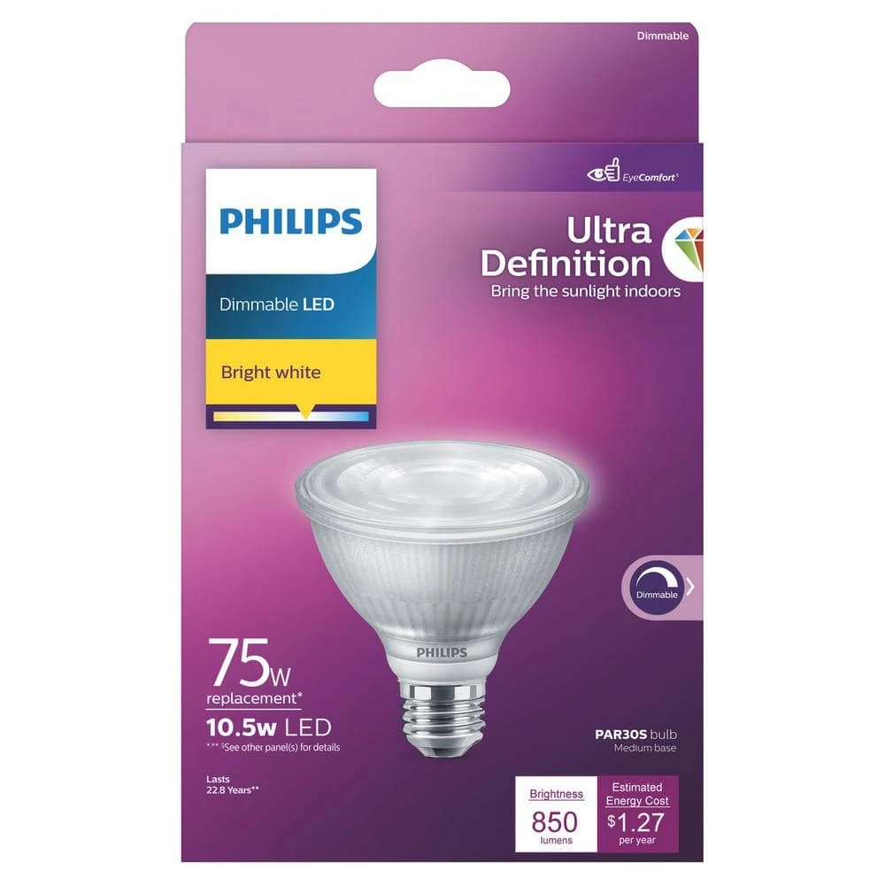 75-Watt Equivalent PAR30s Ultra Definition Dimmable High Output E26 LED Light Bulb Bright White 3000K (1-Pack) by Philips 7 75-Watt Equivalent PAR30s Ultra Definition Dimmable High Output E26 LED Light Bulb Bright White 3000K (1-Pack) by Philips - Image 5