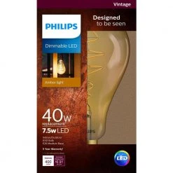 40-Watt Equivalent A50 Dimmable Vintage Glass Edison LED Large Light Bulb Amber Warm White (2000K) by Philips 22 40-Watt Equivalent A50 Dimmable Vintage Glass Edison LED Large Light Bulb Amber Warm White (2000K) by Philips -Philips Lighting Shop philips edison bulbs 536276 1f 1000