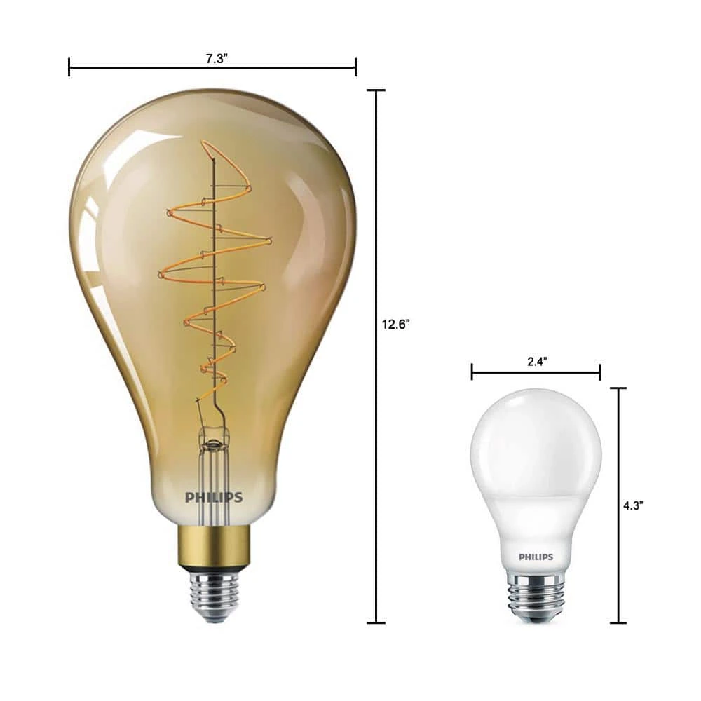 40-Watt Equivalent A50 Dimmable Vintage Glass Edison LED Large Light Bulb Amber Warm White (2000K) by Philips 8 40-Watt Equivalent A50 Dimmable Vintage Glass Edison LED Large Light Bulb Amber Warm White (2000K) by Philips - Image 6