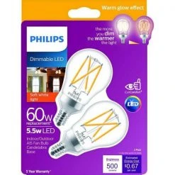 60-Watt Equivalent A15 Dimmable Candelabra Base LED Light Bulb Soft White with Warm Glow Dimming Effect (4-Pack) by Philips -Philips Lighting Shop philips edison bulbs 548999 1f 1000 2