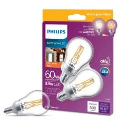 60-Watt Equivalent A15 Dimmable Candelabra Base LED Light Bulb Soft White with Warm Glow Dimming Effect (8-Pack) by Philips -Philips Lighting Shop philips edison bulbs 548999 40 1000 1
