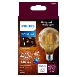 40-Watt Equivalent G25 Dimmable Vintage Glass Edison LED Globe Light Bulb Amber Warm White (2000K) (1-Bulb) by Philips -Philips Lighting Shop philips edison bulbs 556811 c3 1000