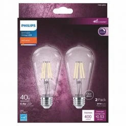 40-Watt Equivalent ST19 Clear Glass Dimmable E26 Vintage Edison LED Light Bulb Soft White 2700K (2-Pack) by Philips -Philips Lighting Shop philips edison bulbs 564856 4f 1000