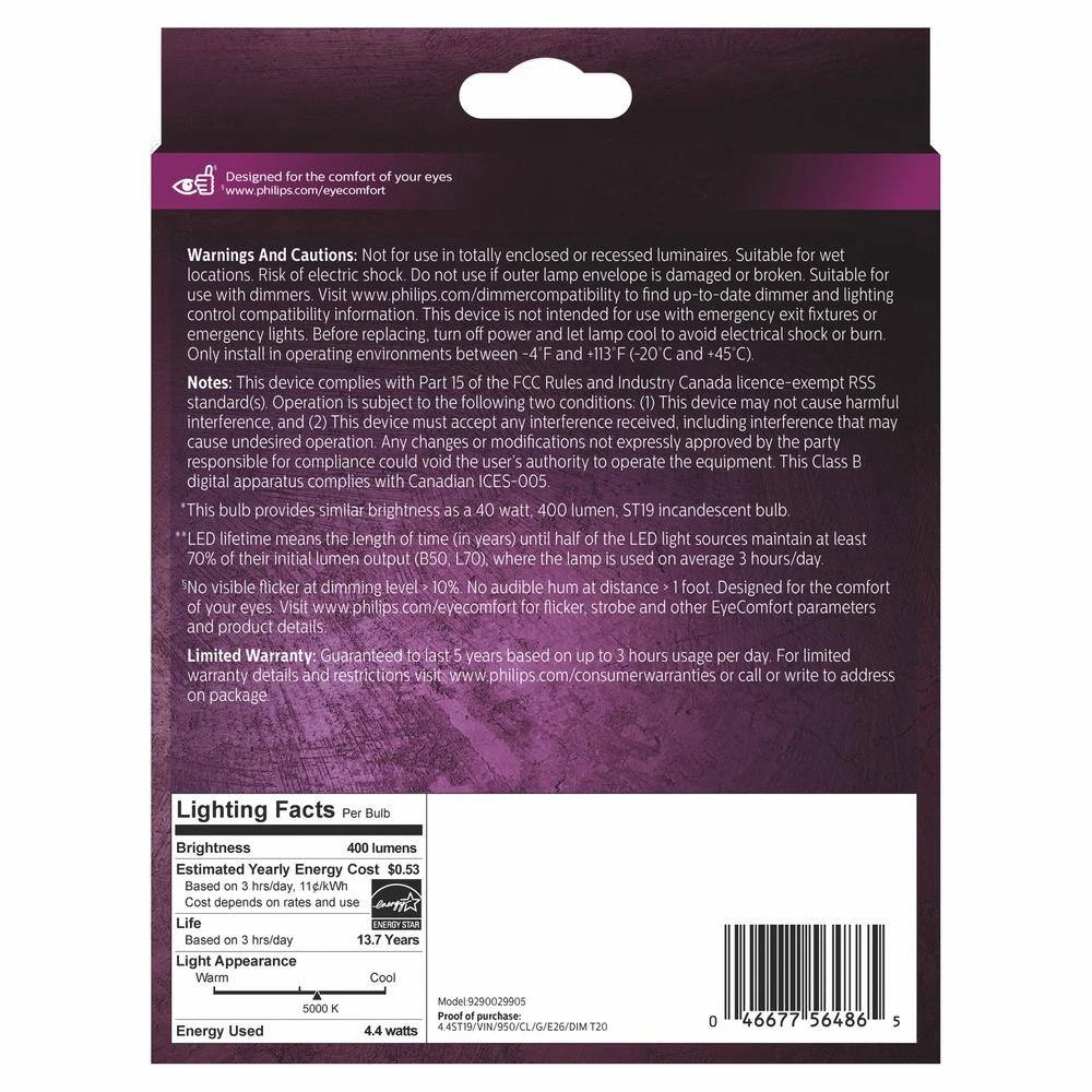 40-Watt Equivalent ST19 Clear Glass Dimmable E26 Vintage Edison LED Light Bulb Daylight 5000K (2-Pack) by Philips 8 40-Watt Equivalent ST19 Clear Glass Dimmable E26 Vintage Edison LED Light Bulb Daylight 5000K (2-Pack) by Philips - Image 6
