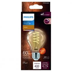 60-Watt Equivalent A19 Spiral Filament E26 Base LED Vintage Edison LED Light Bulb 2000K Amber (1-Pack) by Philips -Philips Lighting Shop philips edison bulbs 565796 4f 1000