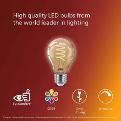60-Watt Equivalent A19 Spiral Filament E26 Base LED Vintage Edison LED Light Bulb 2000K Amber (1-Pack) by Philips -Philips Lighting Shop philips edison bulbs 565796 76 1000