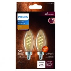 25-Watt Equivalent B11 Spiral Filament E12 Base LED Vintage Edison LED Light Bulb 2000K Amber (2-Pack) by Philips 18 25-Watt Equivalent B11 Spiral Filament E12 Base LED Vintage Edison LED Light Bulb 2000K Amber (2-Pack) by Philips -Philips Lighting Shop philips edison bulbs 565804 4f 1000