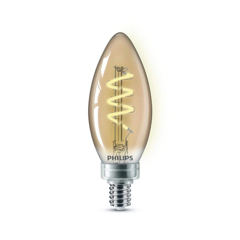 25-Watt Equivalent B11 Spiral Filament E12 Base LED Vintage Edison LED Light Bulb 2000K Amber (2-Pack) by Philips 3 25-Watt Equivalent B11 Spiral Filament E12 Base LED Vintage Edison LED Light Bulb 2000K Amber (2-Pack) by Philips