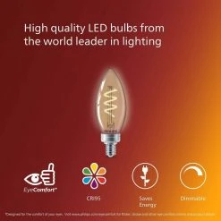 25-Watt Equivalent B11 Spiral Filament E12 Base LED Vintage Edison LED Light Bulb 2000K Amber (2-Pack) by Philips 22 25-Watt Equivalent B11 Spiral Filament E12 Base LED Vintage Edison LED Light Bulb 2000K Amber (2-Pack) by Philips -Philips Lighting Shop philips edison bulbs 565804 76 1000