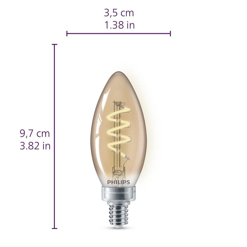 25-Watt Equivalent B11 Spiral Filament E12 Base LED Vintage Edison LED Light Bulb 2000K Amber (2-Pack) by Philips 11 25-Watt Equivalent B11 Spiral Filament E12 Base LED Vintage Edison LED Light Bulb 2000K Amber (2-Pack) by Philips - Image 9