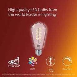 60-Watt Equivalent ST19 Spiral Filament Glass Dimmable E26 Vintage Edison LED Light Bulb Bright White 3000K (1-Pack) by Philips -Philips Lighting Shop philips edison bulbs 565820 76 1000