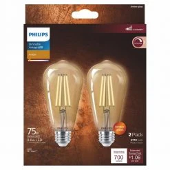 75-Watt Equivalent ST19 Glass Dimmable E26 Vintage Edison LED Light Bulb Amber 2000K (2-Pack) by Philips -Philips Lighting Shop philips edison bulbs 565969 4f 1000