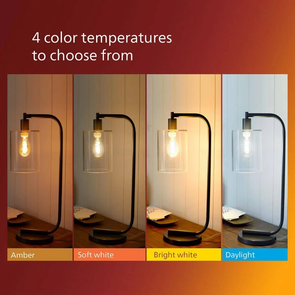 40-Watt Equivalent ST19 Clear Glass Dimmable E26 Vintage Edison LED Light Bulb Soft White 2700K (4-Pack) by Philips 4 40-Watt Equivalent ST19 Clear Glass Dimmable E26 Vintage Edison LED Light Bulb Soft White 2700K (4-Pack) by Philips - Image 2