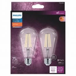 75-Watt Equivalent ST19 Clear Glass Dimmable E26 Vintage Edison LED Light Bulb Soft White with Warm Glow 2700K (2-Pack) by Philips -Philips Lighting Shop philips edison bulbs 574004 4f 1000