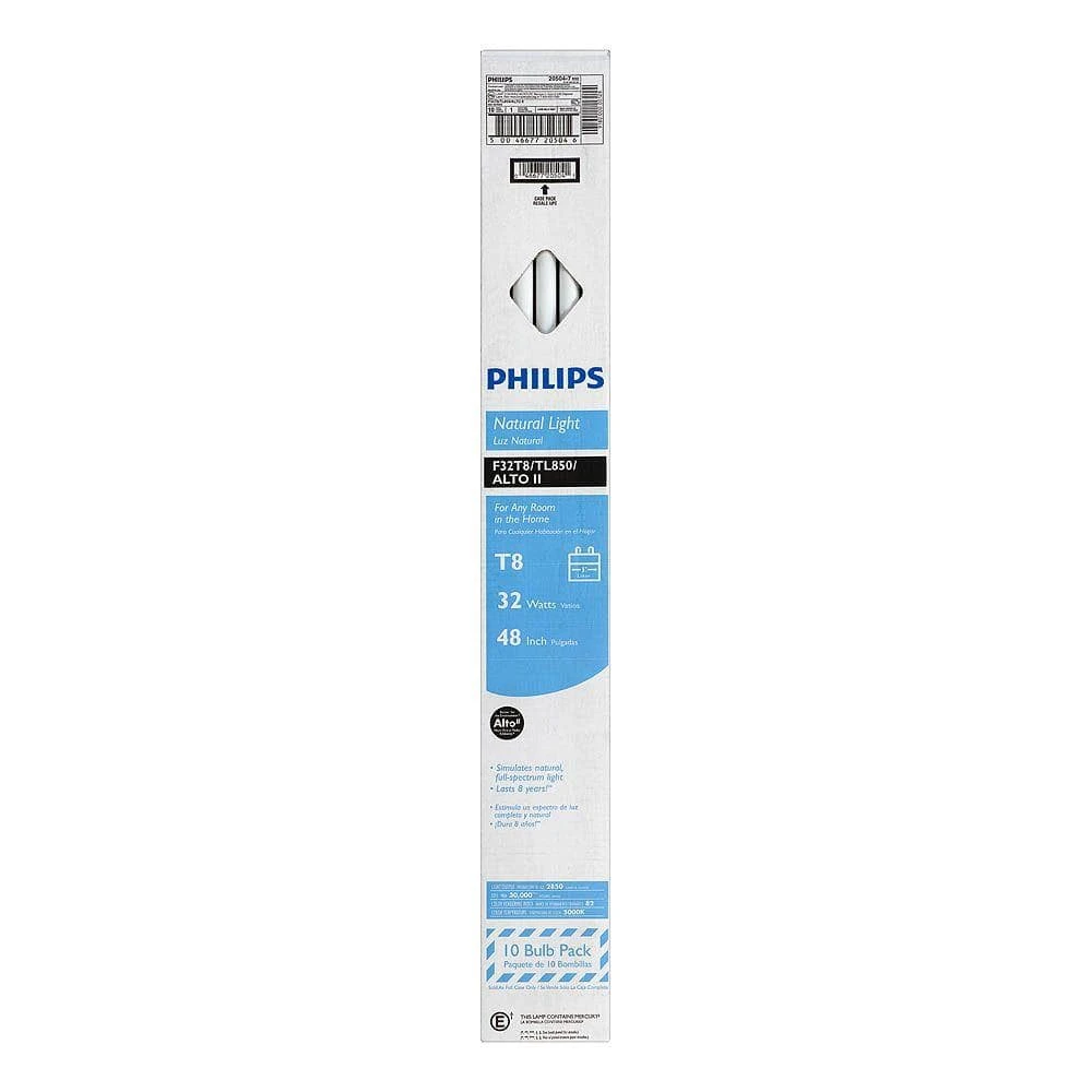 32-Watt 4 ft. T8 Linear Fluorescent Tube Light Bulb Natural Light (5000K) (10-Pack) by Philips 7 32-Watt 4 ft. T8 Linear Fluorescent Tube Light Bulb Natural Light (5000K) (10-Pack) by Philips - Image 5