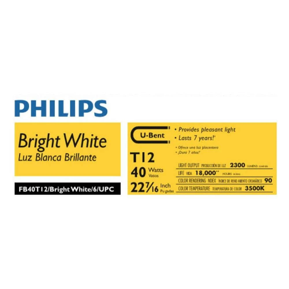 40-Watt 4 ft. Linear T12 U-Bend Fluorescent Tube Light Bulb Bright White (3500K) (1-Bulb) by Philips 4 40-Watt 4 ft. Linear T12 U-Bend Fluorescent Tube Light Bulb Bright White (3500K) (1-Bulb) by Philips - Image 2