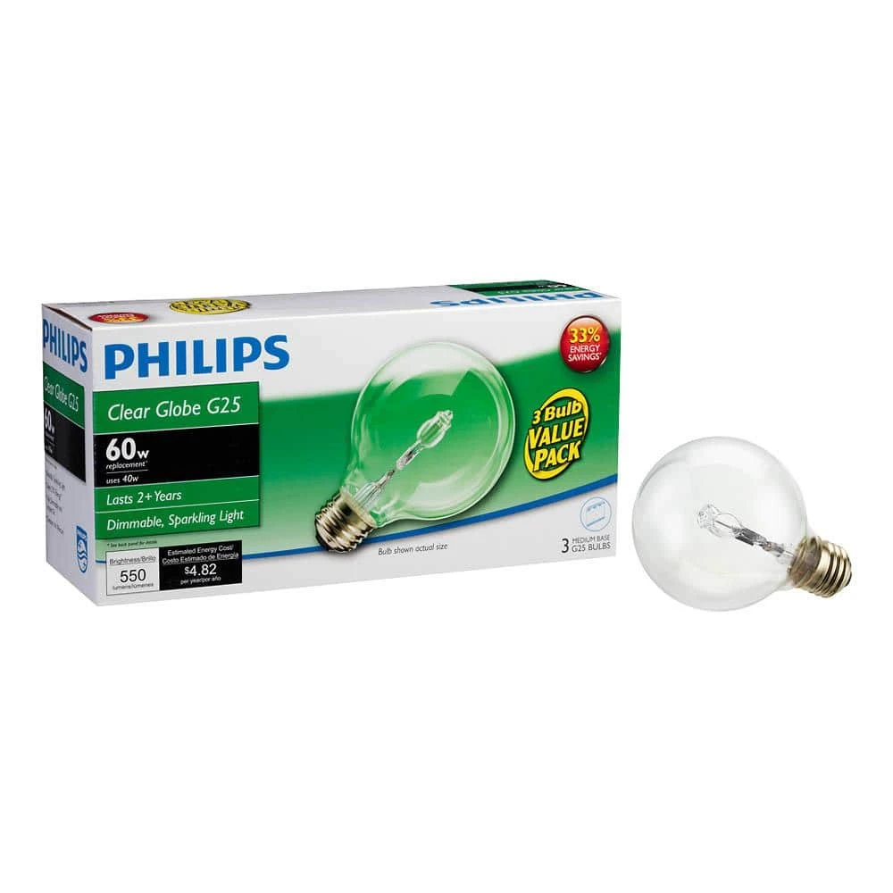 60-Watt Equivalent G25 Halogen Clear Decorative Globe Light Bulb (3-Pack) by Philips 7 60-Watt Equivalent G25 Halogen Clear Decorative Globe Light Bulb (3-Pack) by Philips - Image 5
