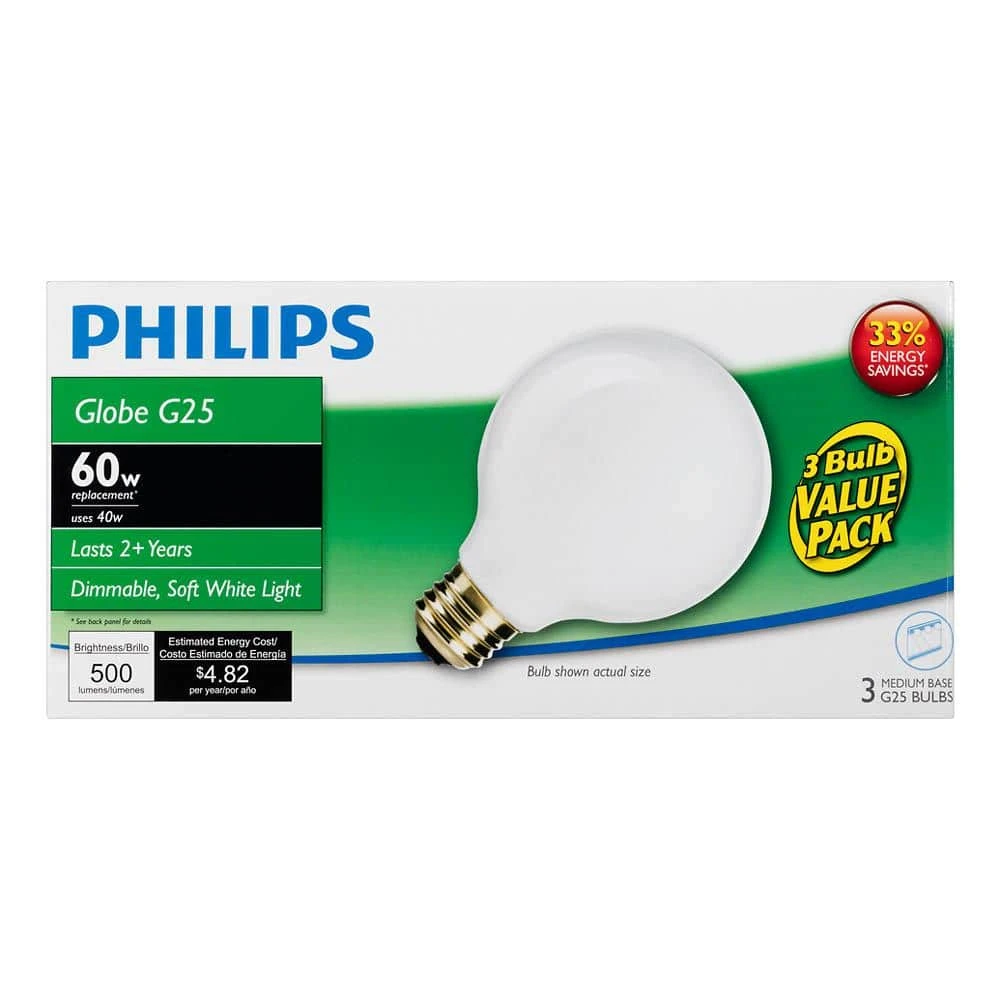 40-Watt Equivalent G25 Halogen White Decorative Globe Light Bulb (3-Pack) by Philips 8 40-Watt Equivalent G25 Halogen White Decorative Globe Light Bulb (3-Pack) by Philips - Image 6