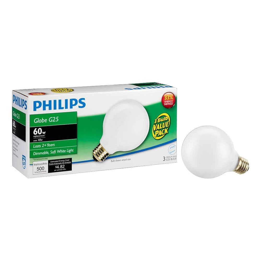 40-Watt Equivalent G25 Halogen White Decorative Globe Light Bulb (3-Pack) by Philips 7 40-Watt Equivalent G25 Halogen White Decorative Globe Light Bulb (3-Pack) by Philips - Image 5