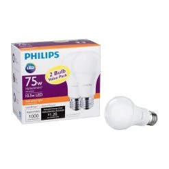 75-Watt Equivalent A19 Non-Dimmable Energy Saving LED Light Bulb Soft White (2700K) (2-Pack) by Philips -Philips Lighting Shop philips led light bulbs 462969 4f 1000