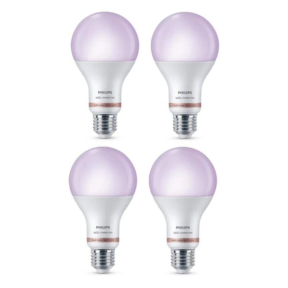 Color and Tunable White A21 LED 100W Equivalent Dimmable Smart Wi-Fi Wiz Connected Wireless LED Light Bulb (4-Pack) by Philips 3 Color and Tunable White A21 LED 100W Equivalent Dimmable Smart Wi-Fi Wiz Connected Wireless LED Light Bulb (4-Pack) by Philips