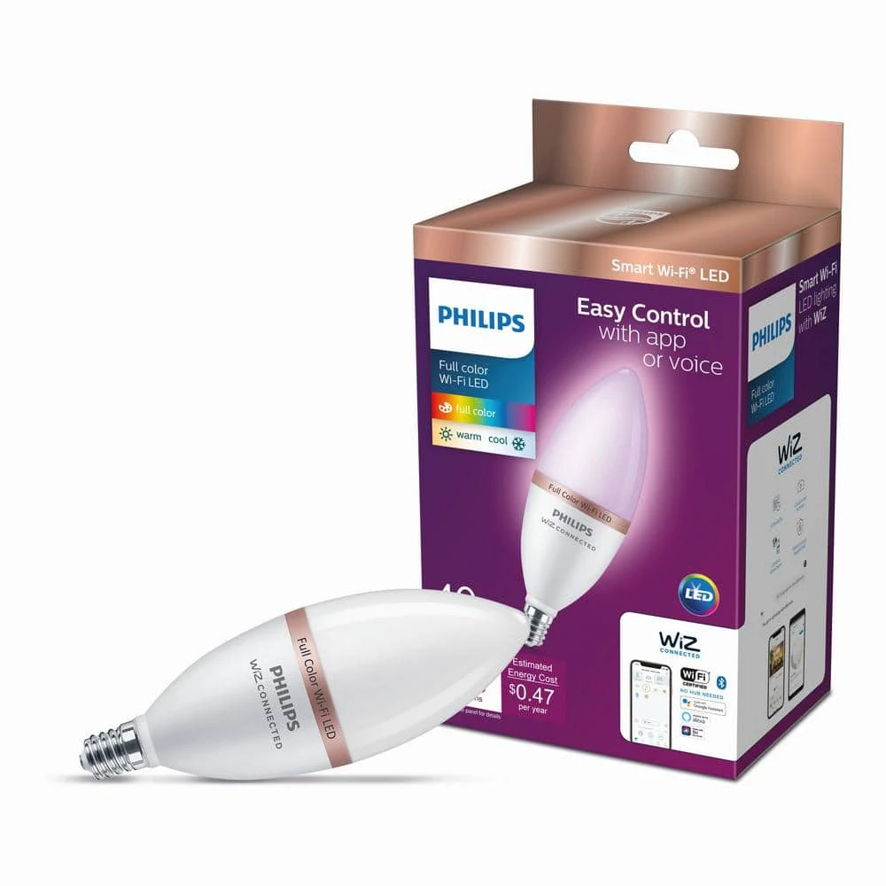 Color and Tunable White B12 LED 40W Equivalent Dimmable Smart Wi-Fi Wiz Connected Wireless LED Light Bulb by Philips 6 Color and Tunable White B12 LED 40W Equivalent Dimmable Smart Wi-Fi Wiz Connected Wireless LED Light Bulb by Philips - Image 4