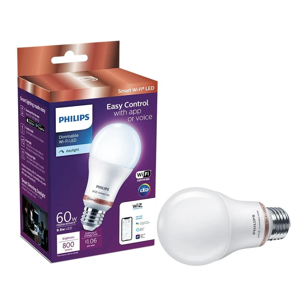 Daylight A19 LED 60W Equivalent Dimmable WiZ Connected Smart Light Bulb by Philips 4 Daylight A19 LED 60W Equivalent Dimmable WiZ Connected Smart Light Bulb by Philips - Image 2