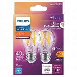 40-Watt Equivalent A15 Ultra Definition Dimmable Clear Glass E26 LED Light Bulb Soft White with Warm Glow 2700K (2-Pack) by Philips 18 40-Watt Equivalent A15 Ultra Definition Dimmable Clear Glass E26 LED Light Bulb Soft White with Warm Glow 2700K (2-Pack) by Philips -Philips Lighting Shop philips led light bulbs 564385 4f 1000