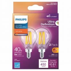 40-Watt Equivalent A15 Ultra Definition Dimmable Clear Glass E12 LED Light Bulb Soft White with Warm Glow 2700K (2-Pack) by Philips 15 40-Watt Equivalent A15 Ultra Definition Dimmable Clear Glass E12 LED Light Bulb Soft White with Warm Glow 2700K (2-Pack) by Philips -Philips Lighting Shop philips led light bulbs 564450 4f 1000