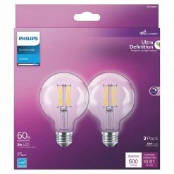 60-Watt Equivalent Ultra Definition G25 Clear Glass Dimmable E26 LED Light Bulb Daylight 5000K (2-Pack) by Philips -Philips Lighting Shop philips led light bulbs 564914 4f 1000