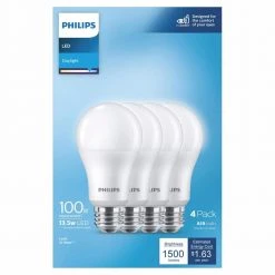 100-Watt Equivalent A19 Non-Dimmable E26 LED Light Bulb Daylight 5000K (4-Pack) by Philips -Philips Lighting Shop philips led light bulbs 565416 4f 1000
