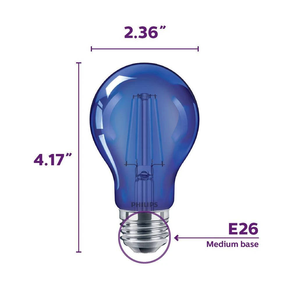 40-Watt Equivalent A19 Non-Dimmable E26 LED Light Bulb Blue (1-Pack) by Philips 7 40-Watt Equivalent A19 Non-Dimmable E26 LED Light Bulb Blue (1-Pack) by Philips - Image 5