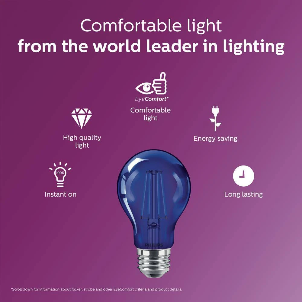 40-Watt Equivalent A19 Non-Dimmable E26 LED Light Bulb Blue (1-Pack) by Philips 9 40-Watt Equivalent A19 Non-Dimmable E26 LED Light Bulb Blue (1-Pack) by Philips - Image 7