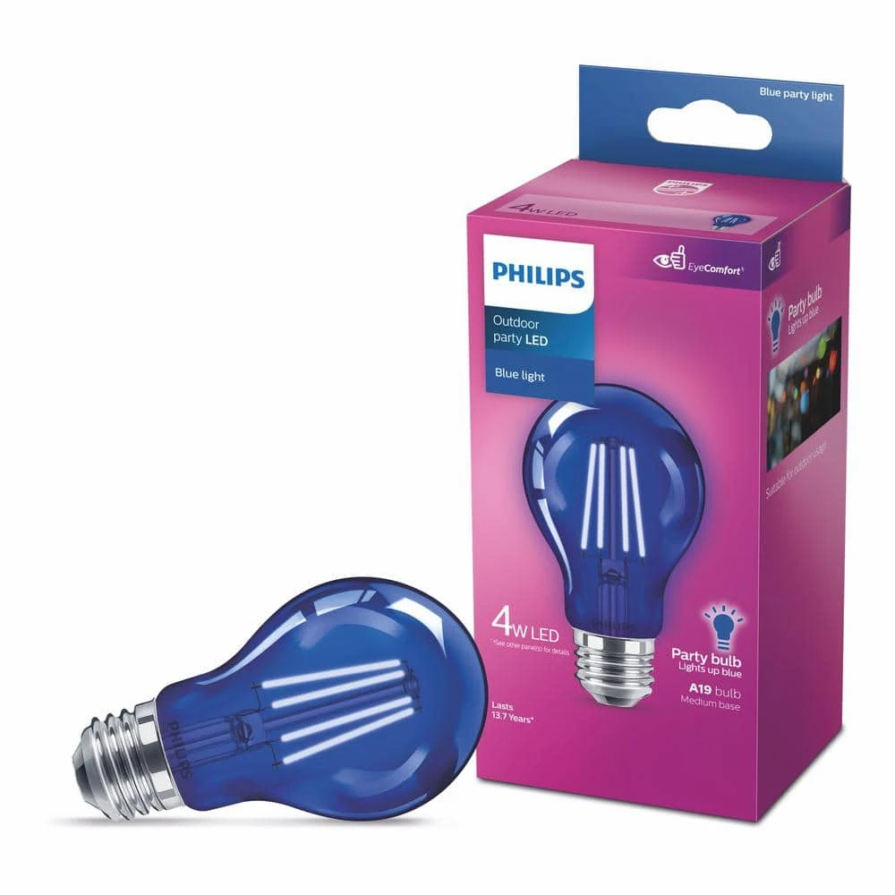 40-Watt Equivalent A19 Non-Dimmable E26 LED Light Bulb Blue (1-Pack) by Philips 4 40-Watt Equivalent A19 Non-Dimmable E26 LED Light Bulb Blue (1-Pack) by Philips - Image 2