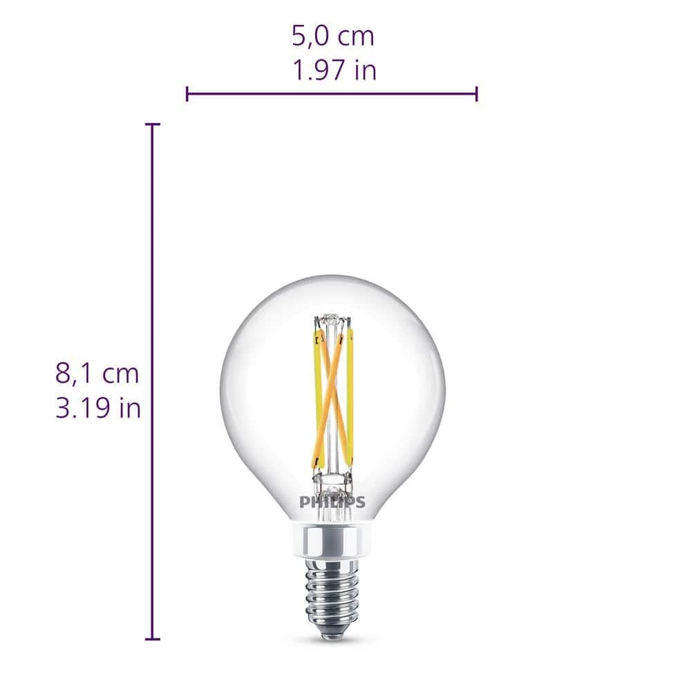 40-Watt Equivalent Ultra Definition G16.5 Clear Glass Dimmable E12 LED Light Bulb Soft White Warm Glow 2700K (2-Pack) by Philips 10 40-Watt Equivalent Ultra Definition G16.5 Clear Glass Dimmable E12 LED Light Bulb Soft White Warm Glow 2700K (2-Pack) by Philips - Image 8
