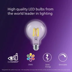 40-Watt Equivalent Ultra Definition G25 Clear Glass Dimmable E26 LED Light Bulb Soft White with Warm Glow 2700K (2-Pack) by Philips -Philips Lighting Shop philips led light bulbs 573345 76 1000