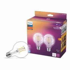 40-Watt Equivalent Ultra Definition G25 Clear Glass Dimmable E26 LED Light Bulb Soft White with Warm Glow 2700K (2-Pack) by Philips -Philips Lighting Shop philips led light bulbs 573345 c3 1000