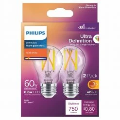 60-Watt Equivalent A15 Ultra Definition Dimmable Clear Glass E26 LED Light Bulb Soft White with Warm Glow 2700K (2-Pack) by Philips -Philips Lighting Shop philips led light bulbs 573386 4f 1000