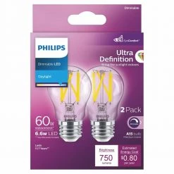 60-Watt Equivalent A15 Ultra Definition Dimmable Clear Glass E26 LED Light Bulb Daylight 5000K (2-Pack) by Philips 16 60-Watt Equivalent A15 Ultra Definition Dimmable Clear Glass E26 LED Light Bulb Daylight 5000K (2-Pack) by Philips -Philips Lighting Shop philips led light bulbs 573402 4f 1000