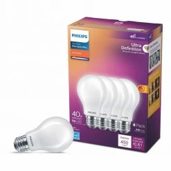 40-Watt Equivalent A19 Ultra Definition Dimmable E26 LED Light Bulb Soft White with Warm Glow 2700K (4-Pack) by Philips -Philips Lighting Shop philips led light bulbs 576090 c3 1000