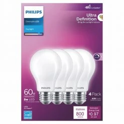 60-Watt Equivalent A19 Ultra Definition Dimmable E26 LED Light Bulb Daylight 5000K (4-Pack) by Philips -Philips Lighting Shop philips led light bulbs 576132 4f 1000